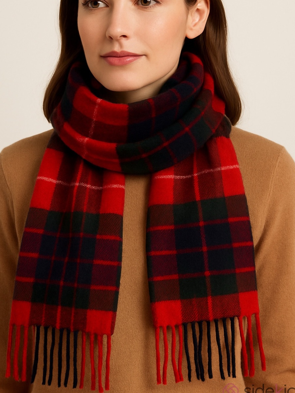 LOCHARRON Scotland 100% lambs wool scarf tartan plain pattern red blue green